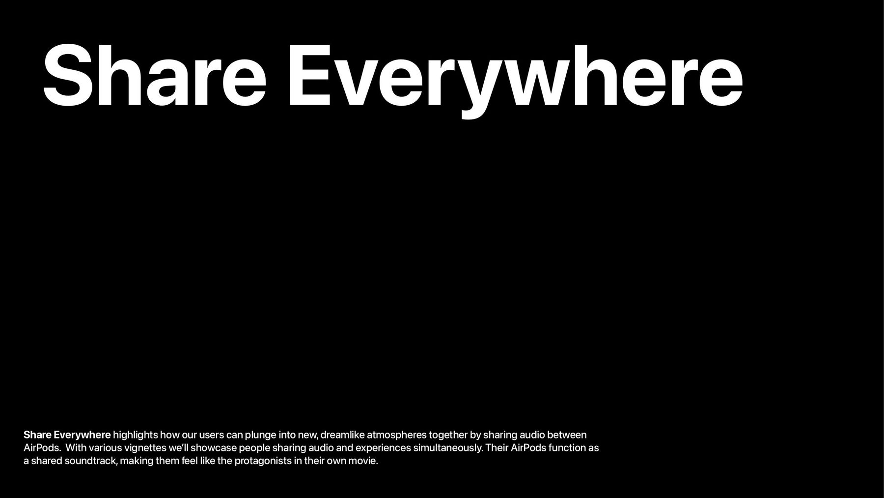 Title page. Share Everywhere, set in white on black, with the concept paragraph beneath.